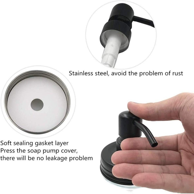 Watsango 4 Pack Mason Jar Soap Dispenser Lids with Pumps, Rustproof Stainless Steel, Lotion Soap Dispenser Lids Replacement for 16 oz Regular Mouth Mason Jar Decor, 4 Brushes Included Black - Image 5